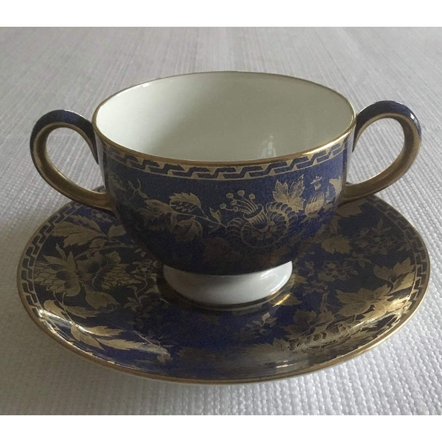 Tonquin Blue (Smooth) Footed Bouillon Cup & Saucer by Wedgwood-1