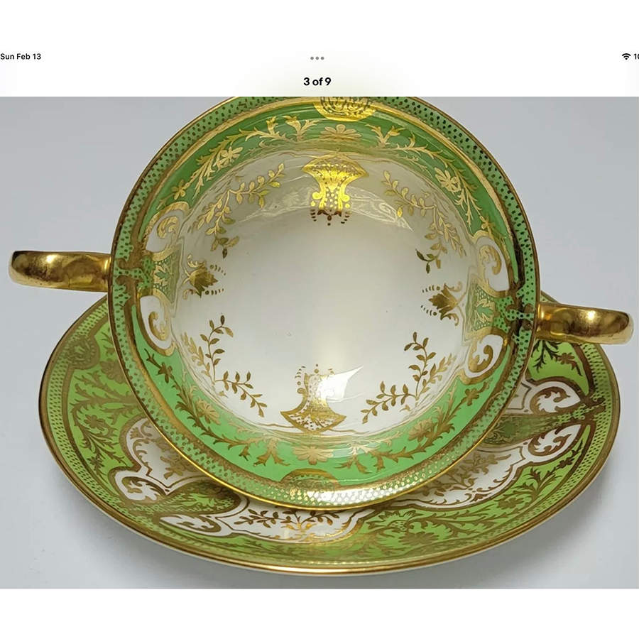 X6019 Green Footed Cream Soup Bowl & Saucer Set by Wedgwood-1