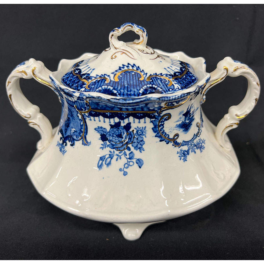 Raleigh Blue Gold Accent Sugar Bowl & Lid by Wedgwood-1