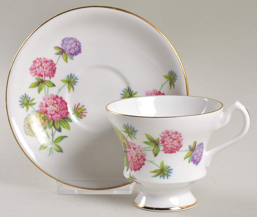 Hydrangea Footed Cup & Saucer Set by Windsor (England)-1