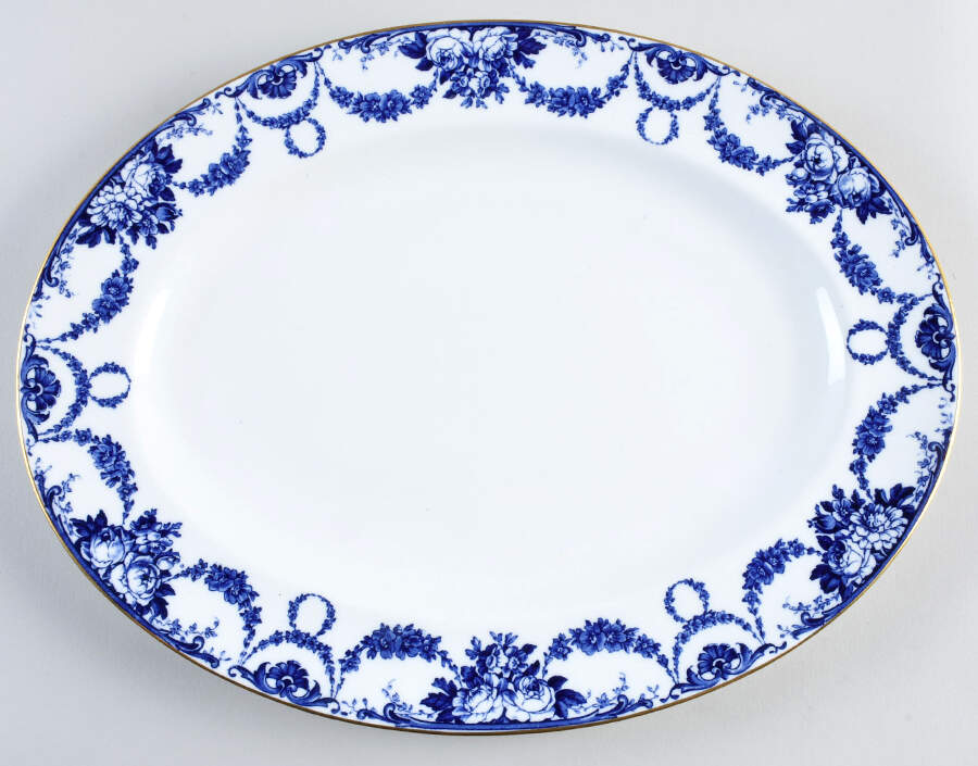 Grosvenor-Blue(X9533, Gold Trim) 15" Oval Serving Platter by Wedgwood-1