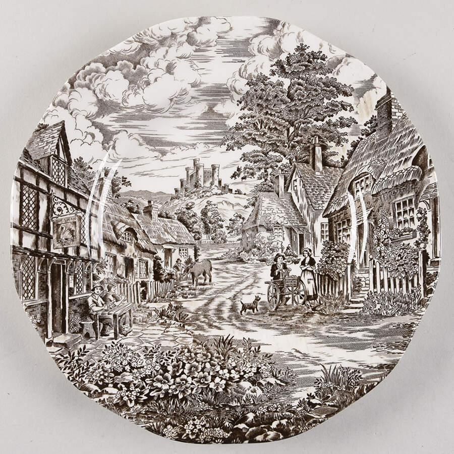 Old English Village-Black Dinner Plate by Wedgwood-1