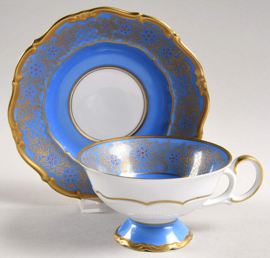 40051 Light Blue Footed Cup & Saucer Set by Weimar-1