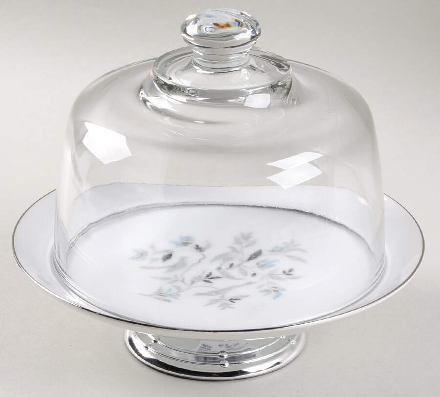 Three Birds 6 1/2"-7 1/2" Footed Cheese Plate w/ Glass Dome HC by Yamaka-1