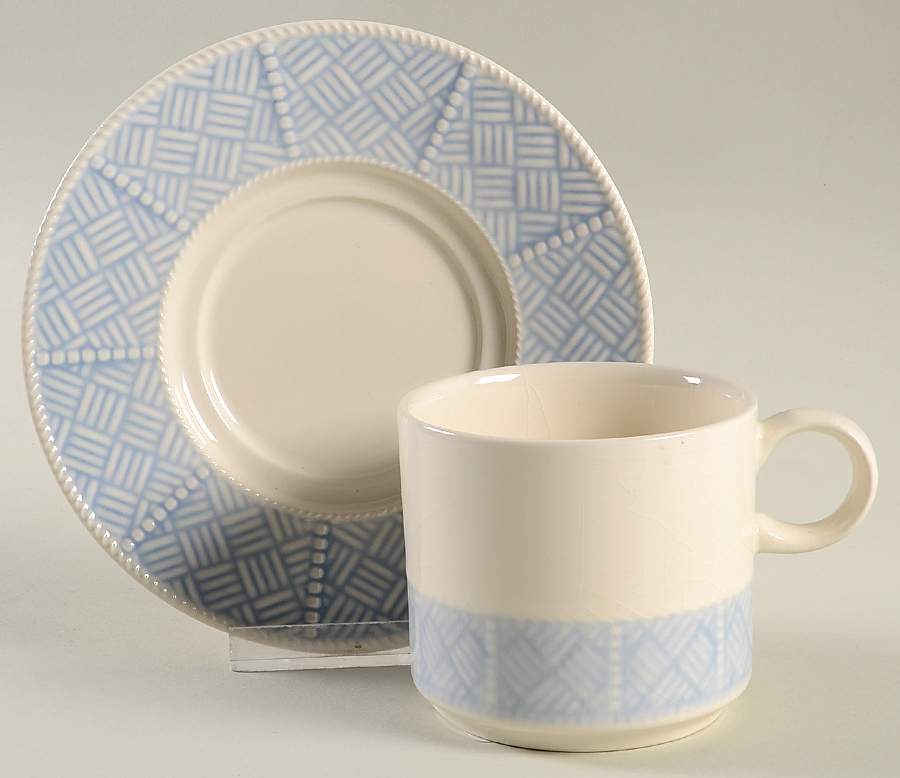 Bouquet Basket Blue Flat Cup & Saucer Set by Yamaka-1