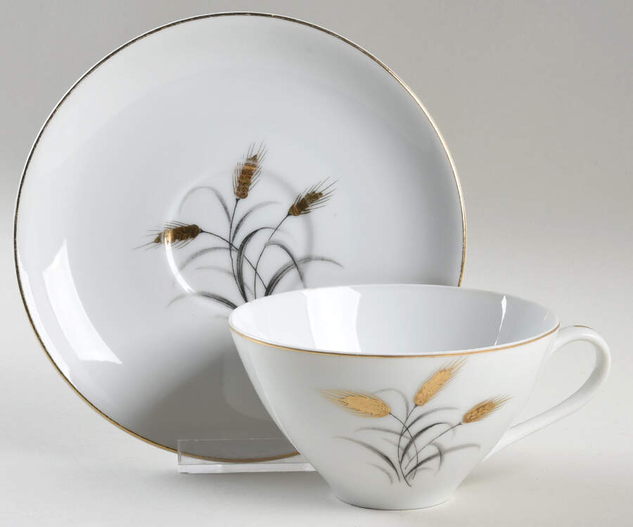 Golden Grain Flat Cup & Saucer Set by Yamaka-1