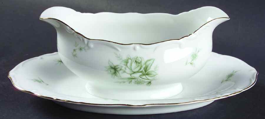 Jade Rose Gravy Boat with Attached Underplate by Yamato-1