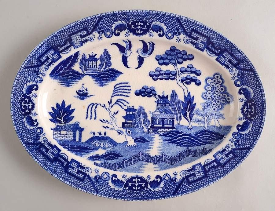 Blue Willow (Japan) 12" Oval Serving Platter by Yau Shing-Taiwan-Japan-1