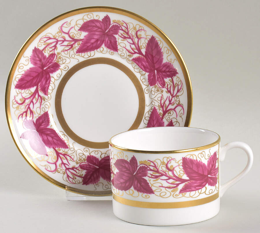 Hampton Court Burgundy Flat Cup & Saucer Set by William Yeoward-1