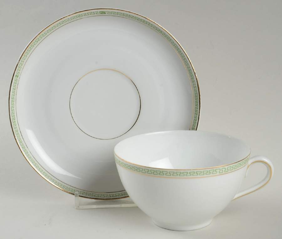 Athens (Green Key) Footed Cup & Saucer Set by Z S & Co (Scherzer)-1