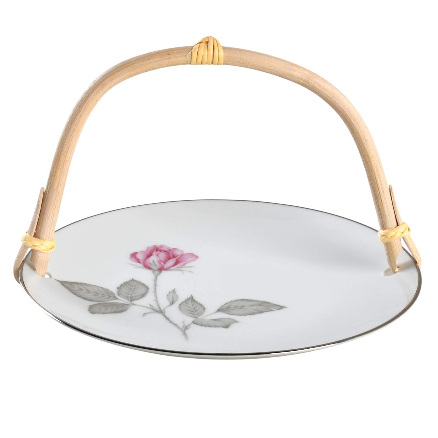 Zylstra Rose (Coupe, Japan) 5 3/8"-5 5/8" Bamboo Handled Serving Plate  HC by Zylstra-1