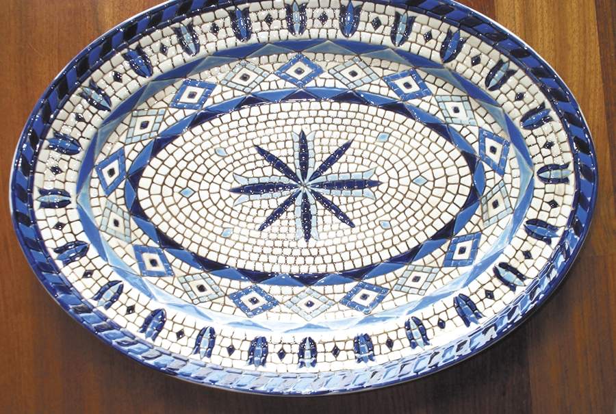 Blue Mosaic 16" Oval Serving Platter by Zrike-1