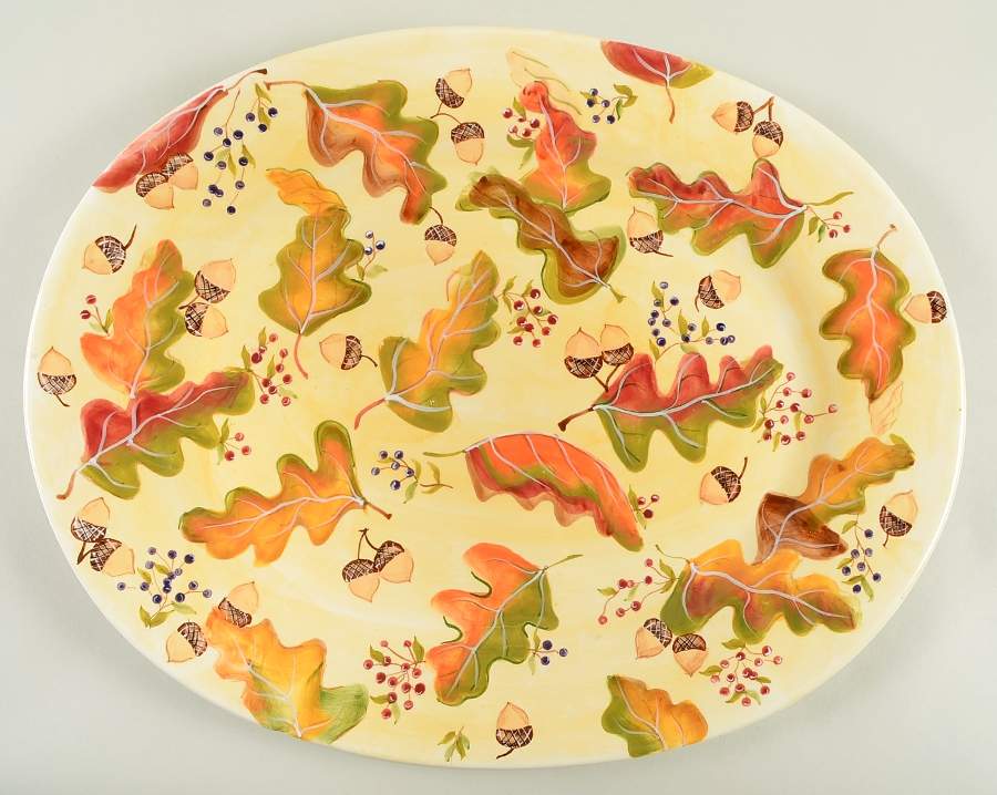 Harvest Leaves Acorns 18" Oval Serving Platter by Zrike-1