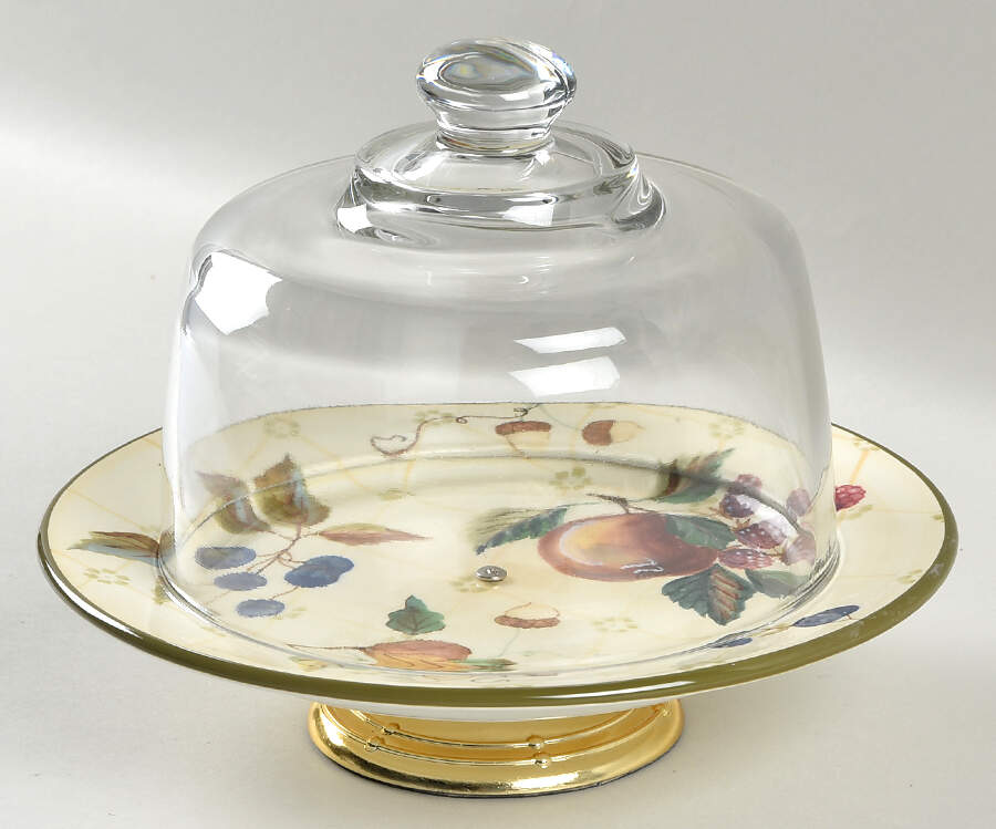 Garden Splendor 6 1/2"-7 1/2" Footed Cheese Plate w/ Glass Dome HC by Zrike-1