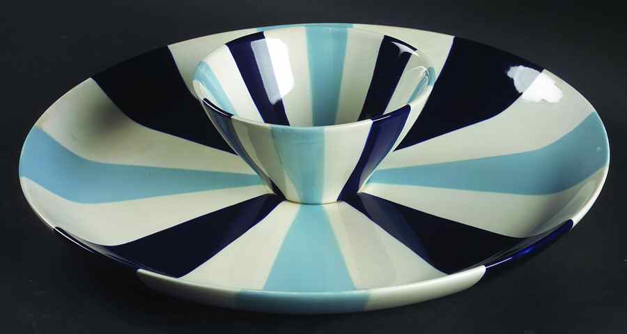 Stripes Blue (Blue Navy White) (2 Piece) Chip & Dip Set by Zrike-1