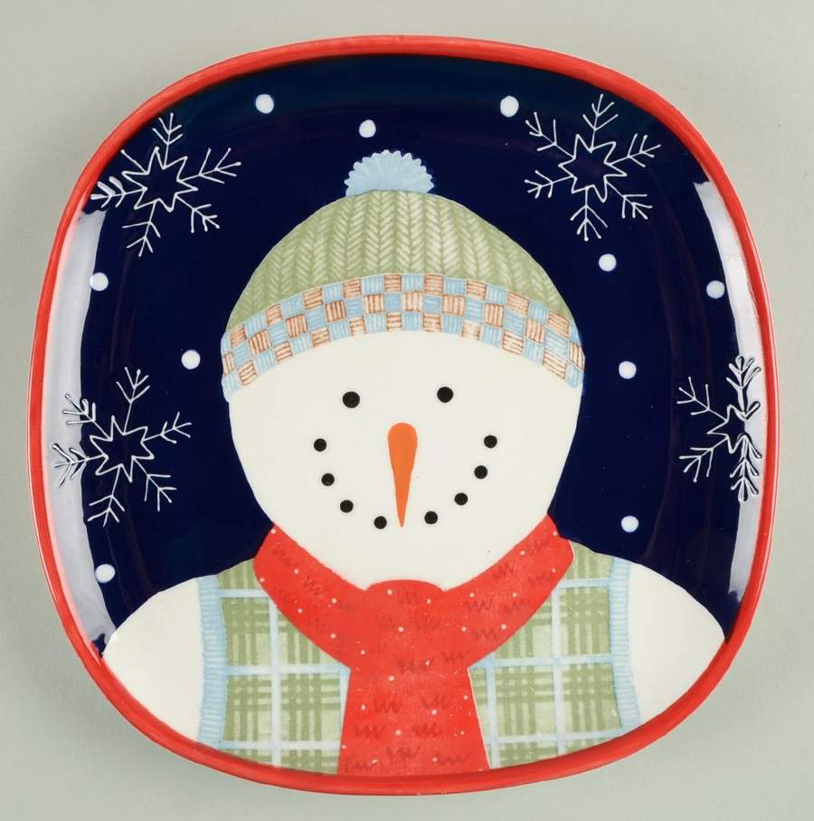 Snowman Portraits Square Salad Plate by Zak Designs-1