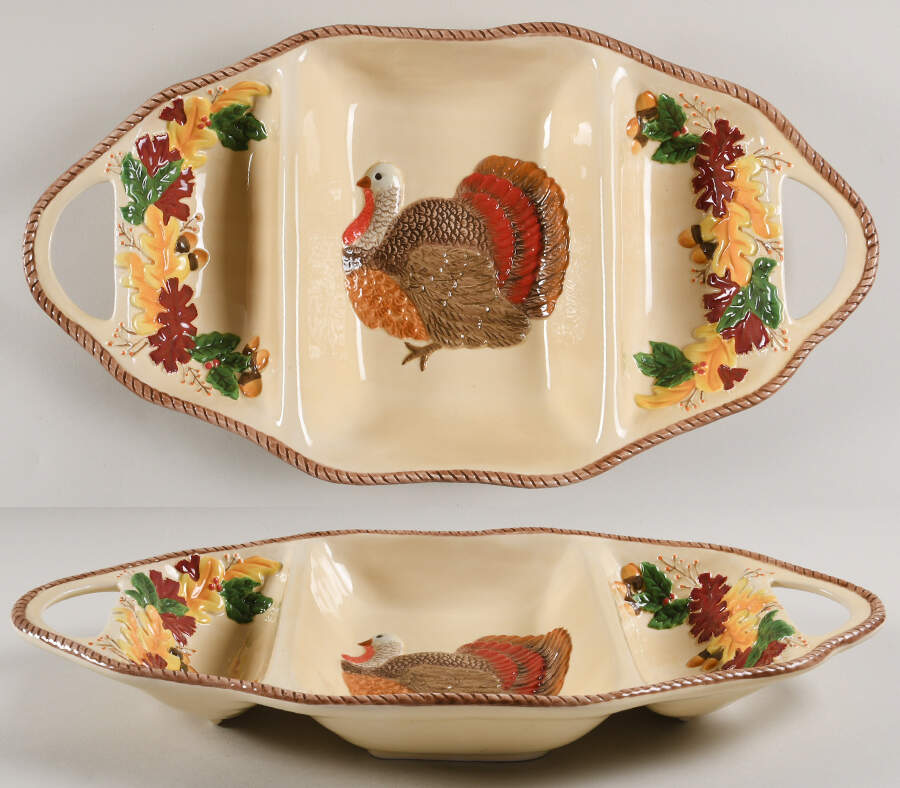 Harvest Turkey Handled 3-Part Divided Server by Zrike-1
