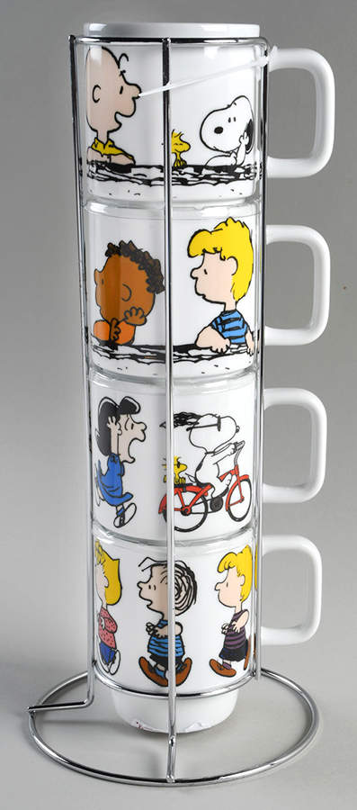 Peanuts Stackable Mug - Set of 4 & Metal Holder by Zrike-1