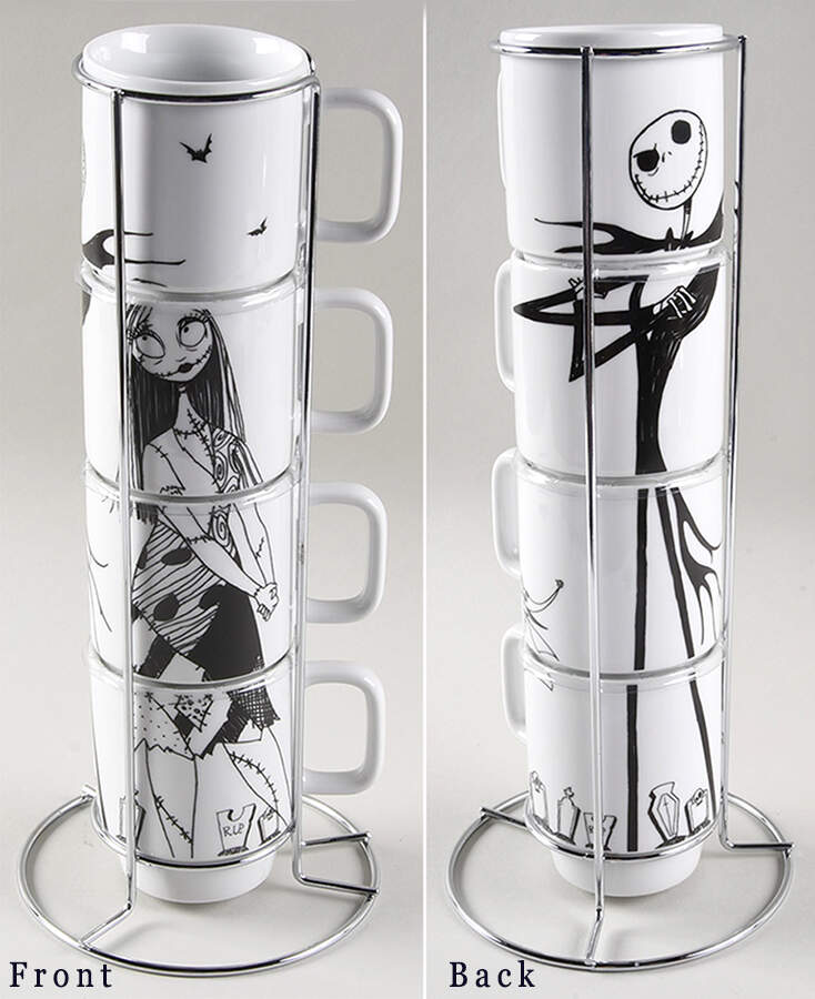 Nightmare Before Christmas Stackable Mug - Set of 4 Motifs & Metal Rack by Zrike-1