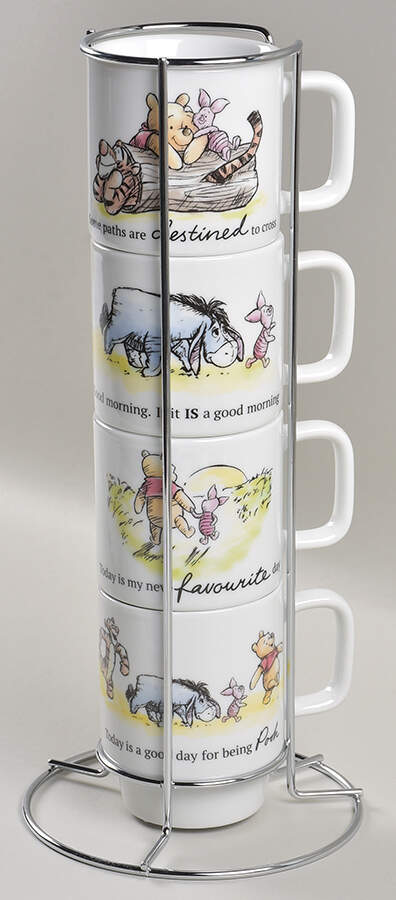 Winnie the Pooh 95 Years Exploring a Classic Stackable Mug - Set of 4 Motifs & Metal Rack by Zrike-1