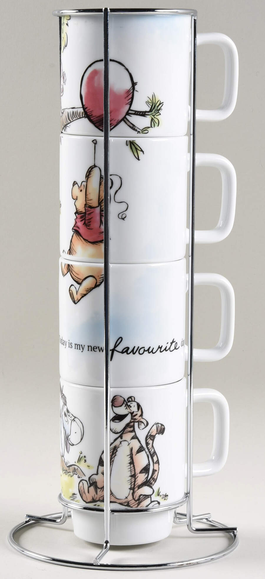 Winnie the Pooh 95 Years Exploring a Classic Stackable Mug - Set of 4 & Metal Holder by Zrike-1