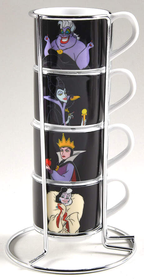 Disney Villians Espresso Cup/Mug - Set of 4 Motifs & Metal Rack by Zrike-1