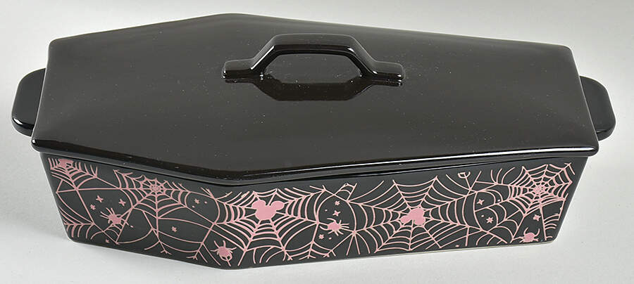 Mickey Spider Web 2 Qt Coffin Shaped Figural Baker & Lid by Zrike-1