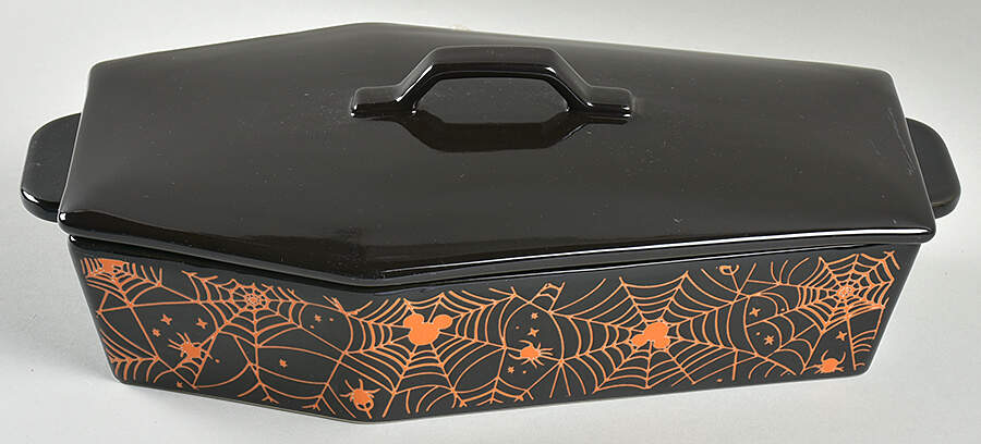 Mickey Spider Web 2 Qt Coffin Shaped Figural Baker & Lid by Zrike-1