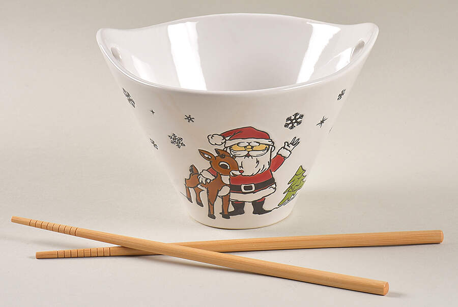 Rudolph Christmas Noodle Bowl & Chopsticks Set by Zrike-1