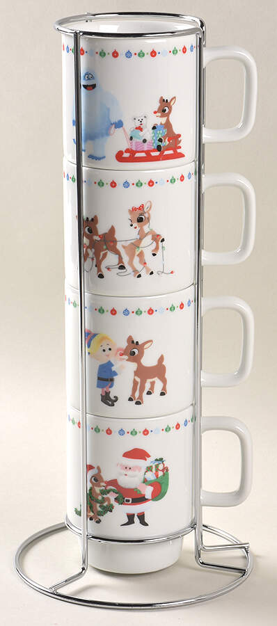 Rudolph Christmas Stackable Mug - Set of 4 & Metal Holder by Zrike-1