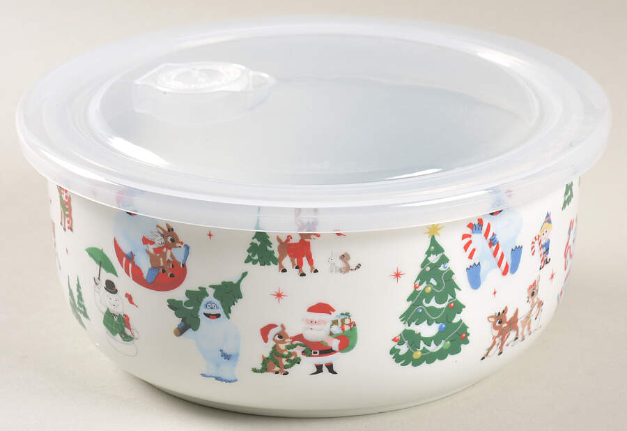 Rudolph Christmas 32 Oz Round Plastic Microwave Bowl w/Vent Lid by Zrike-1