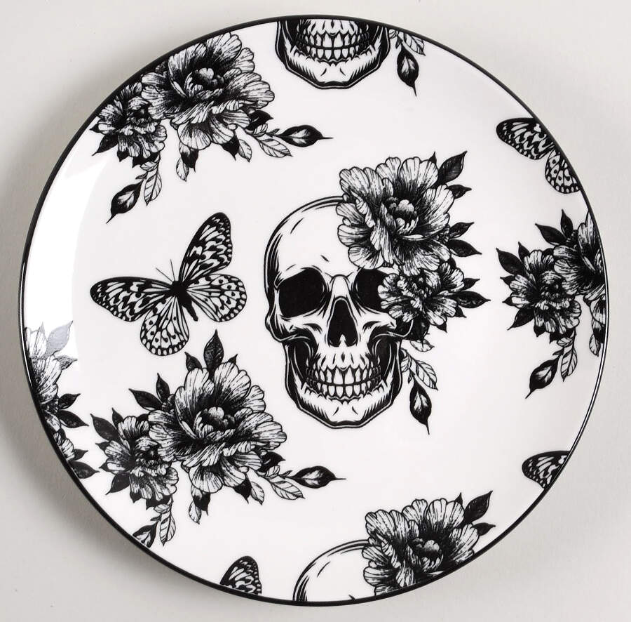 Skull and Butterfly Salad Plate by Zrike-1