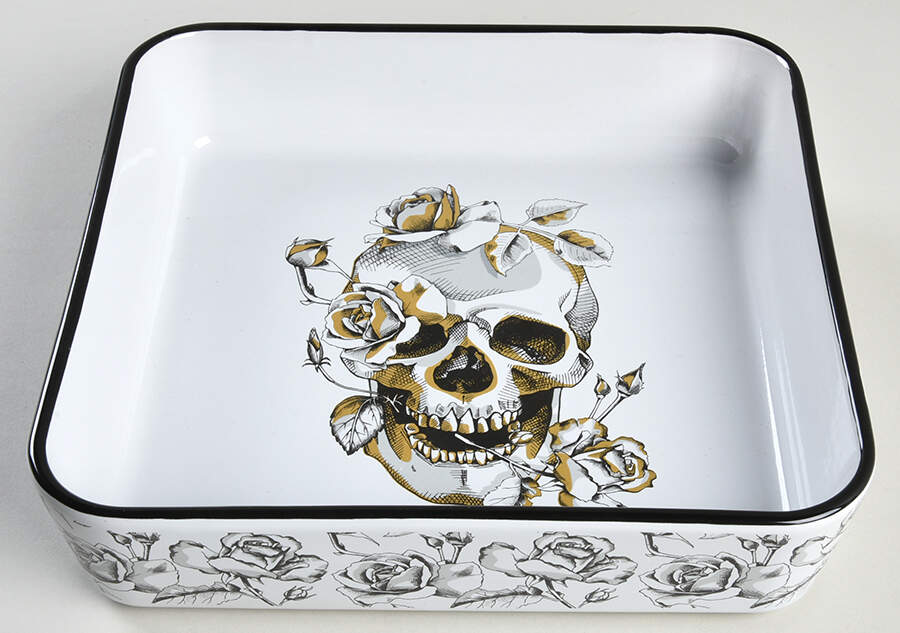 Skull and Butterfly 8" Square Baker by Zrike-1