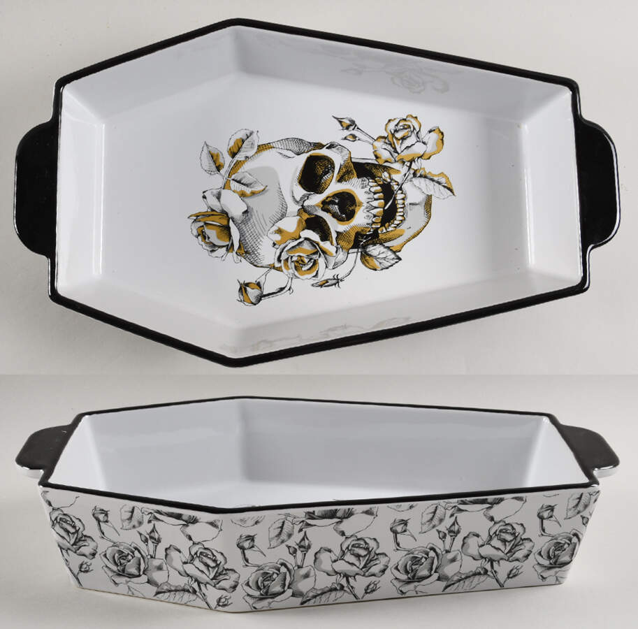 Skull and Butterfly 2 Qt Coffin Shaped Figural Baker No Lid by Zrike-1