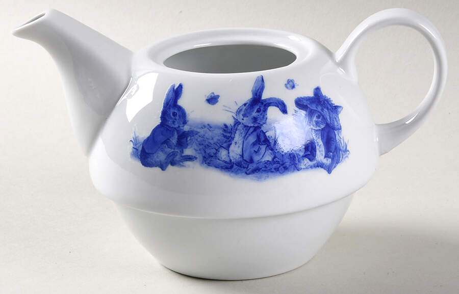 Peter Rabbit Blue Toile Individual Teapot with Cup Teapot No Lid by Zrike-1