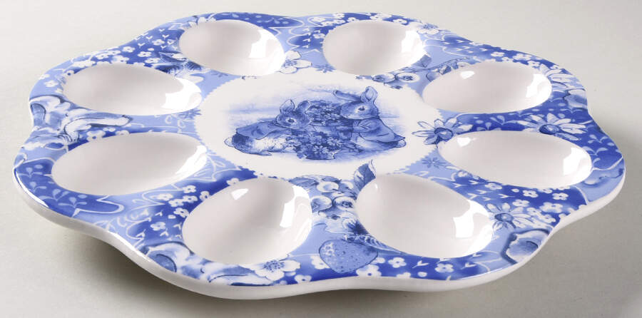 Peter Rabbit Blue Toile Deviled Egg Plate by Zrike-1