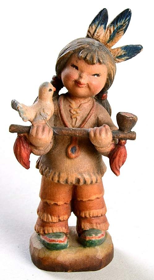 Ferrandiz Wood Figurines 3" Peace Pipe-3 Feathers - No Box by Anri-1