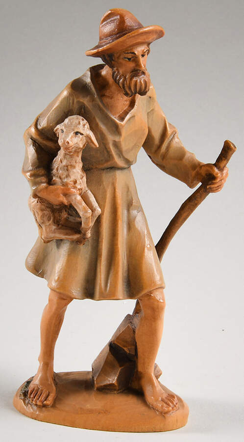 Kuolt 6" Wooden Nativity Figurine Shepherd With Lamb - No Box by Anri-1