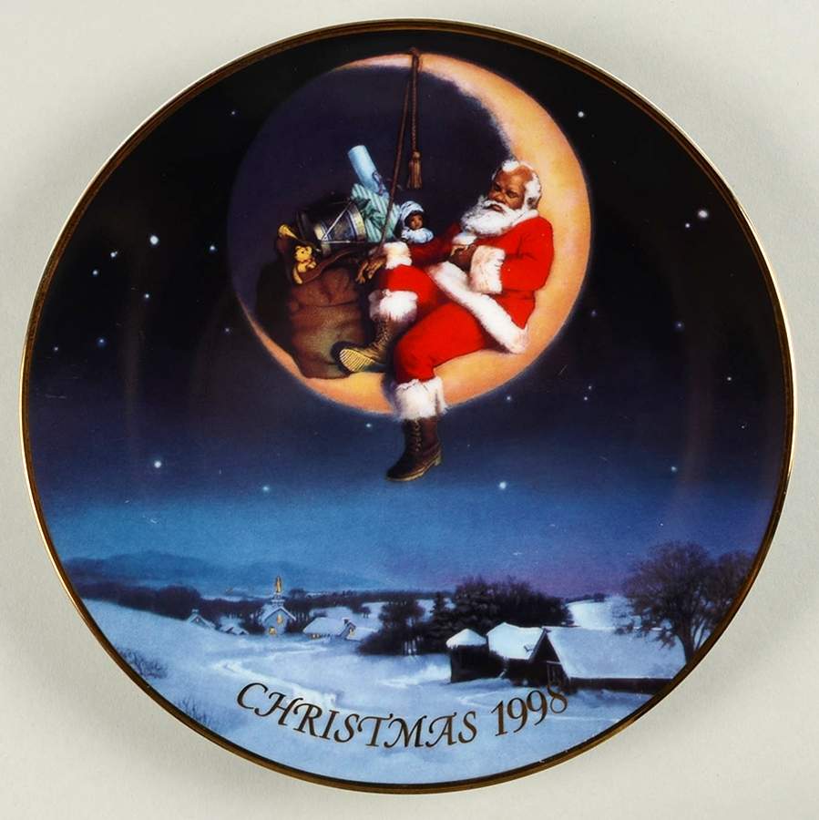 Christmas Plate Greetings From Santa- African American - Boxed by Avon-1