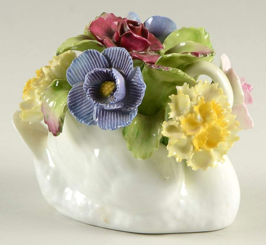 Floral Figurine Swan Flower Basket - No Box by John  Aynsley & Sons-1