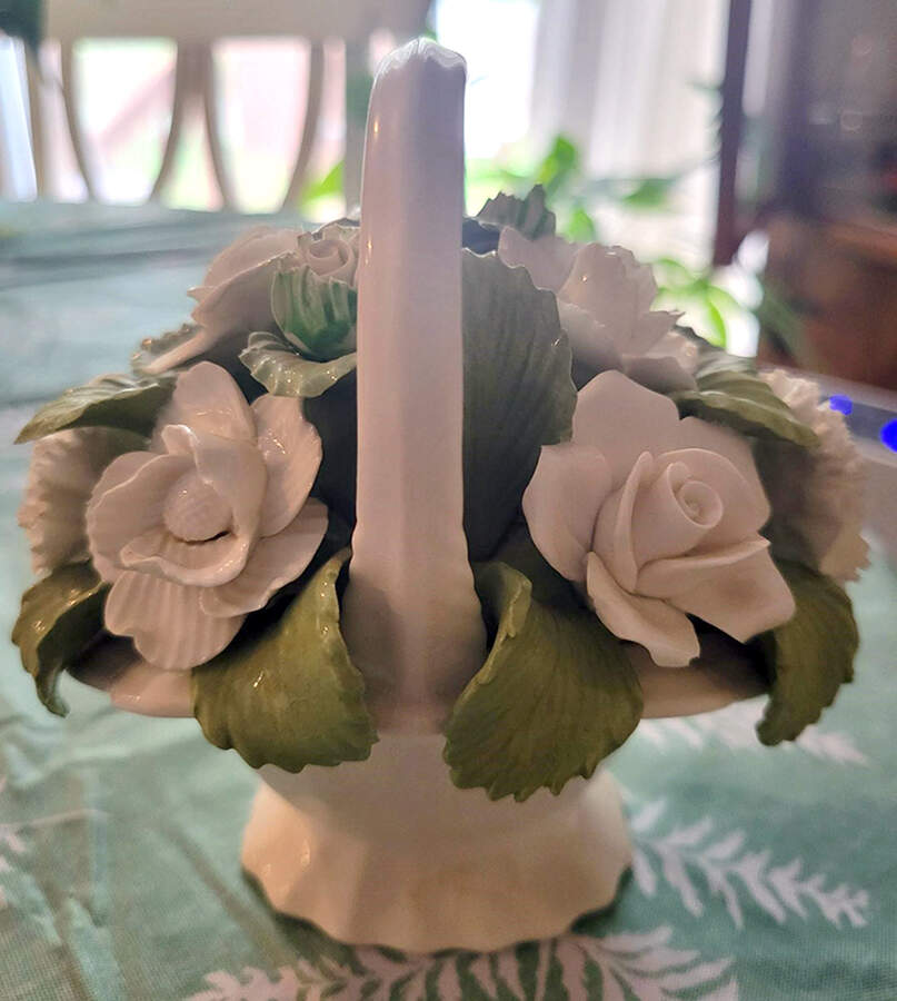 Floral Figurine Basket With White Roses - Boxed by John  Aynsley & Sons-1