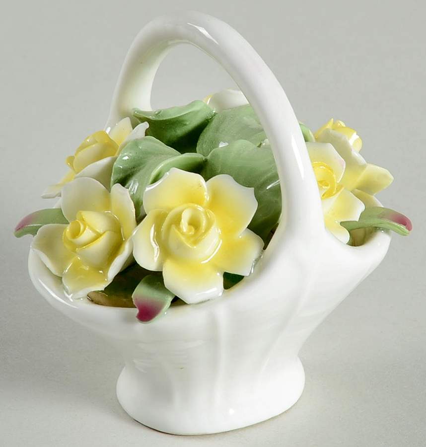 Floral Figurine Basket With Yellow Floral - No Box by John  Aynsley & Sons-1