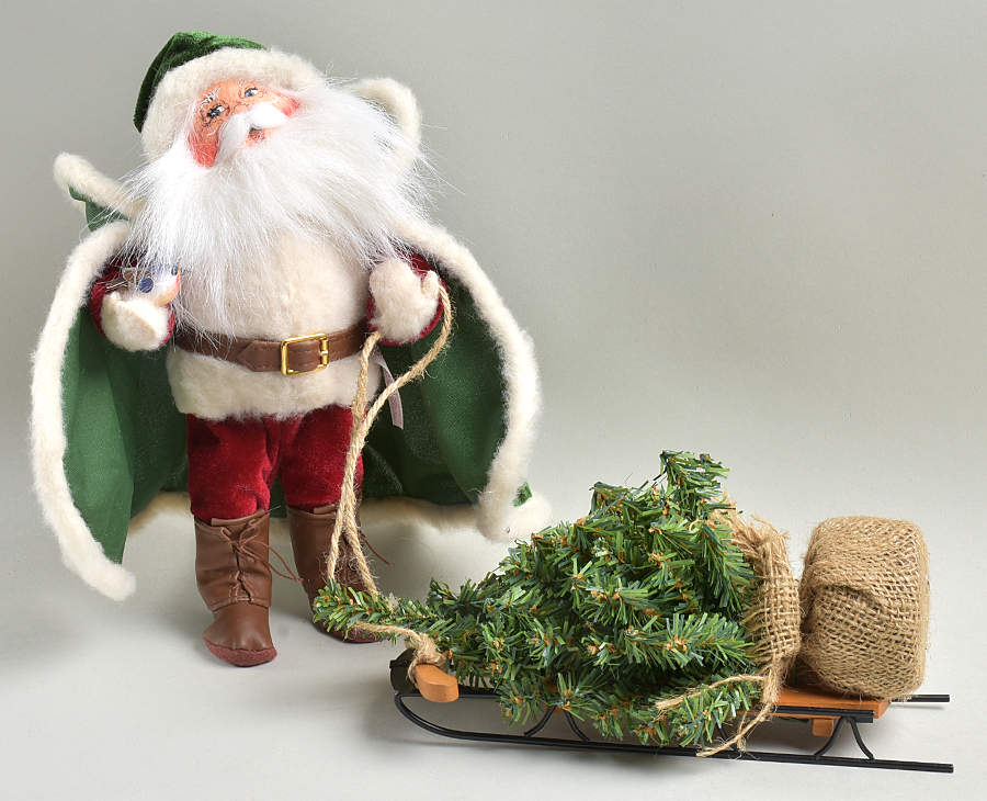 Santa and Mrs Santa Woodland Santa Pulling Sled - No Box by Annalee-1
