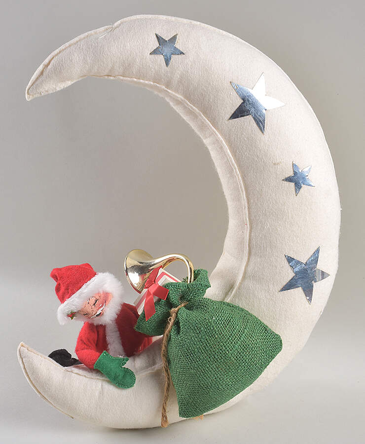 Santa and Mrs Santa Santa On White Felt Moon With Stars - No Box by Annalee-1