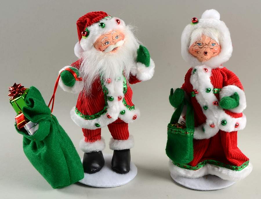 Santa and Mrs Santa Mr & Mrs Ribbon Santa - Pair - No Box by Annalee-1
