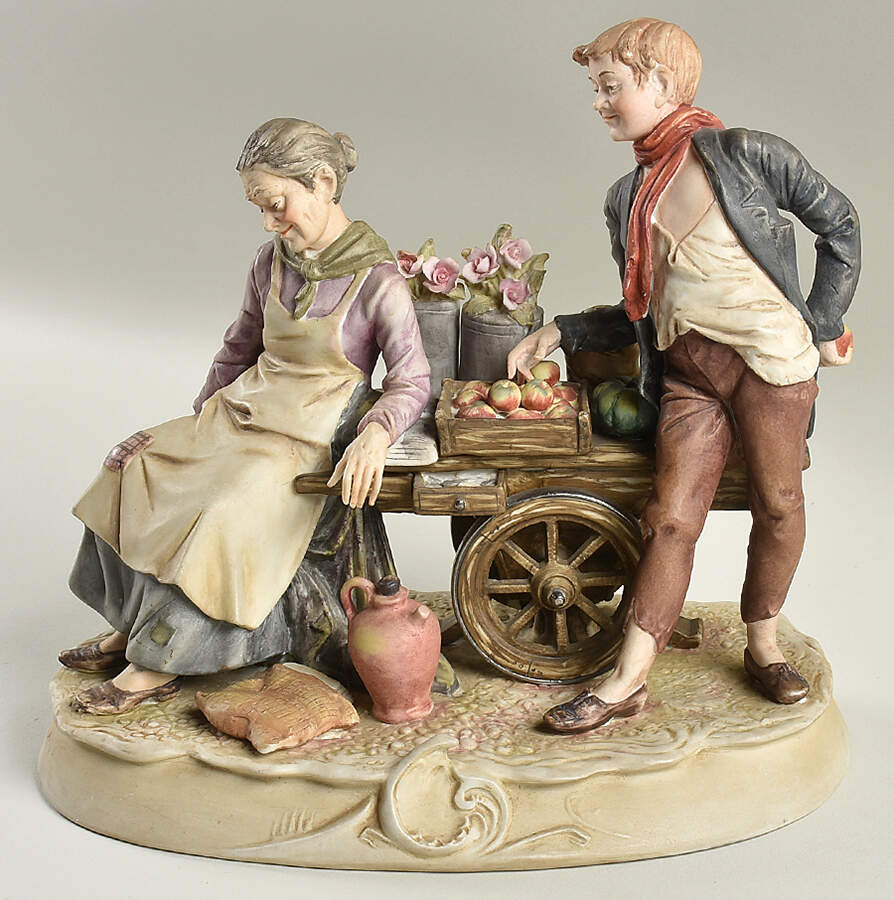 Arnart Figurines Woman And Boy With Fruit Cart - No Box by Arnart-1