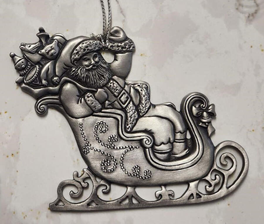 Annual Pewter Ornament Santa In Sleigh - No Box by Avon-1