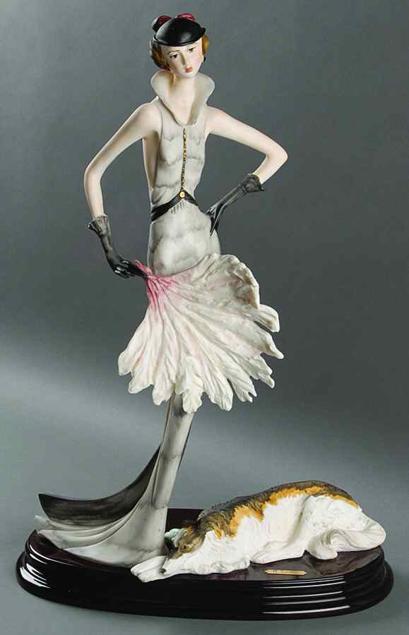 A Santini Sculptures Lady With Russian Wolfhound - No Box by A Santini Sculpture-1
