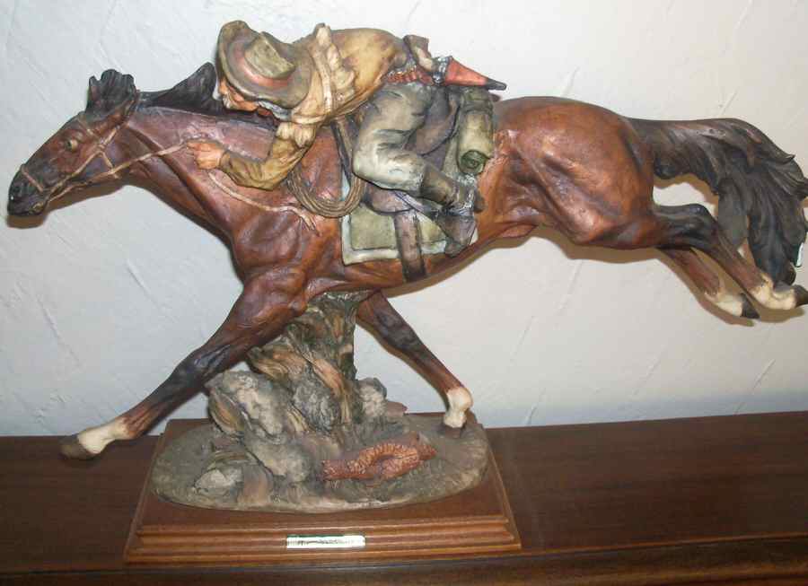 A Santini Sculptures Cowboy On Galloping Horse - No Box by A Santini Sculpture-1
