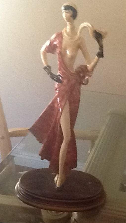 A Santini Sculptures Lady In Red Dress Holding Scarf - No Box by A Santini Sculpture-1